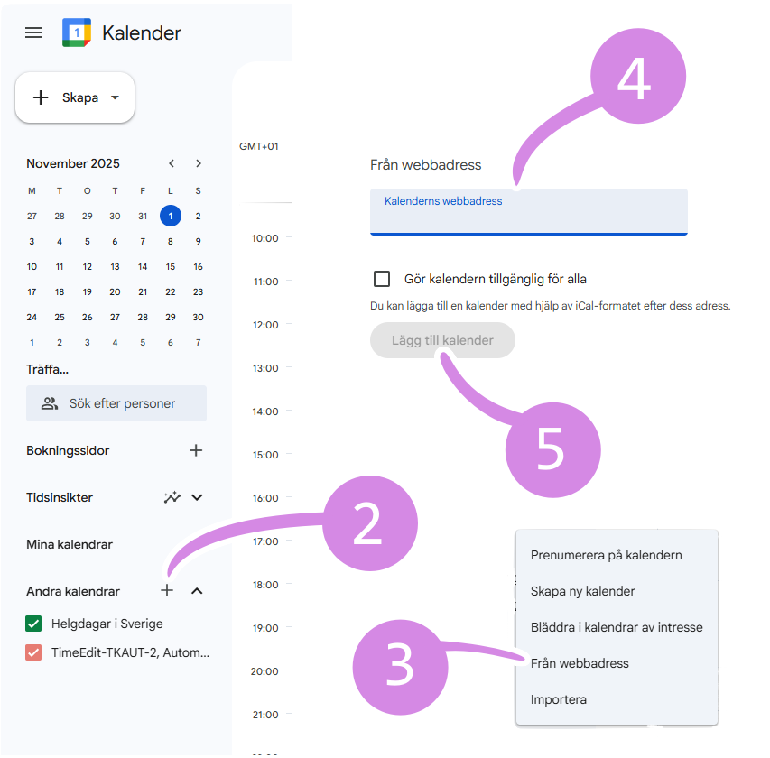 Instruktioner för kalenderprenumeration